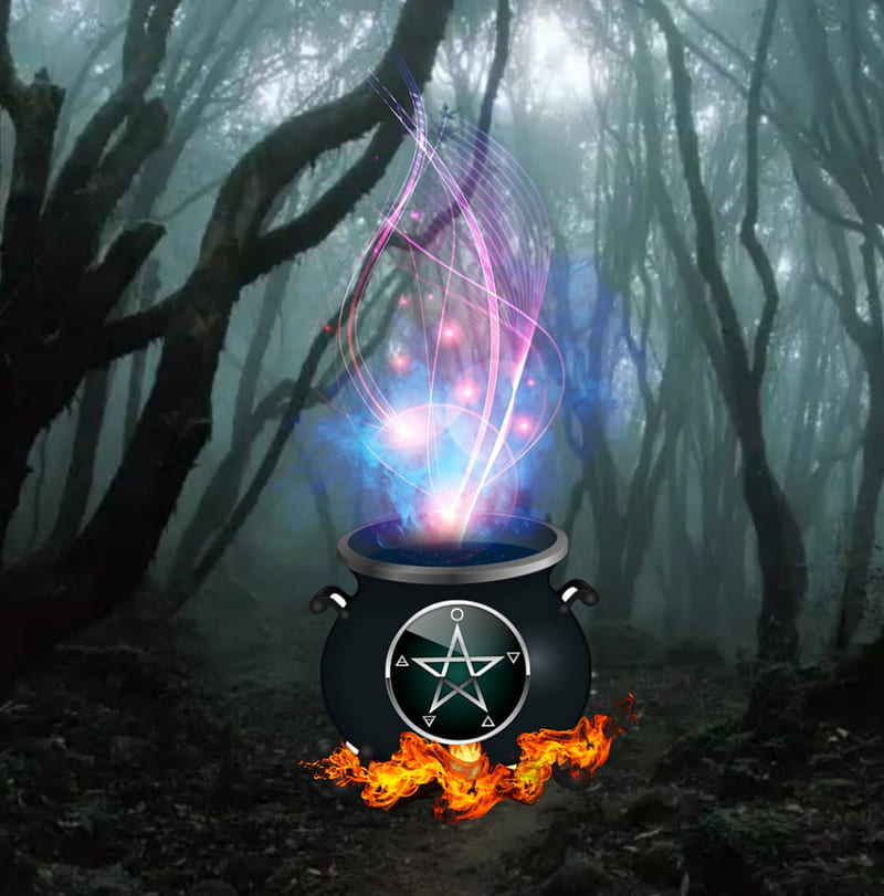 Magickal Cauldron 2, cauldron, cool, darkness, edge, magickal, pagan, park, pentagram, HD phone wallpaper