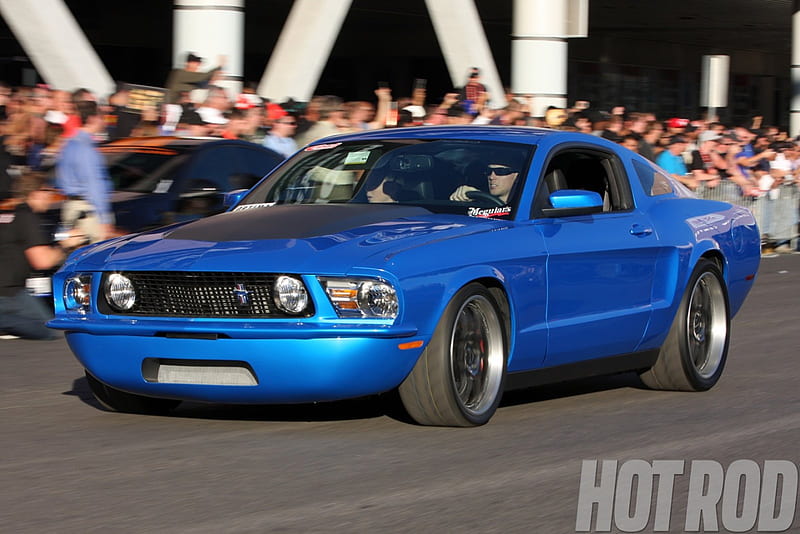 Reversion Mustang, mustang, fog lights, ford, blue, HD wallpaper