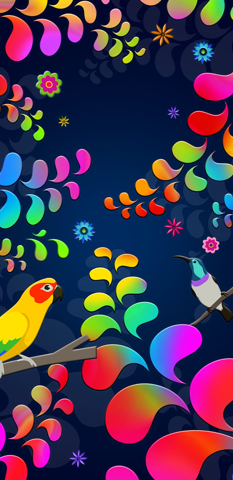 TropicalJungle, birds, colourful, cute, flowers, girly, pretty, rainbow, tropical, HD phone wallpaper