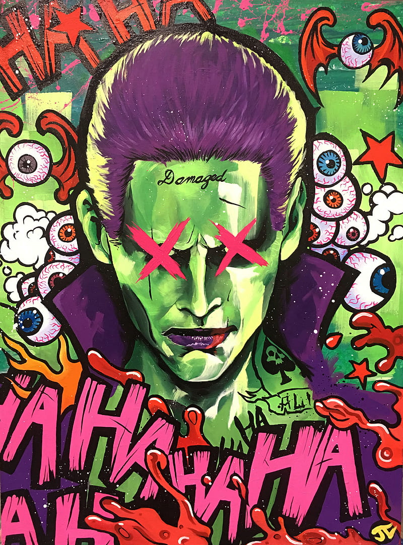 Joker Damaged Painting, joker, supervillain, painting, HD phone wallpaper