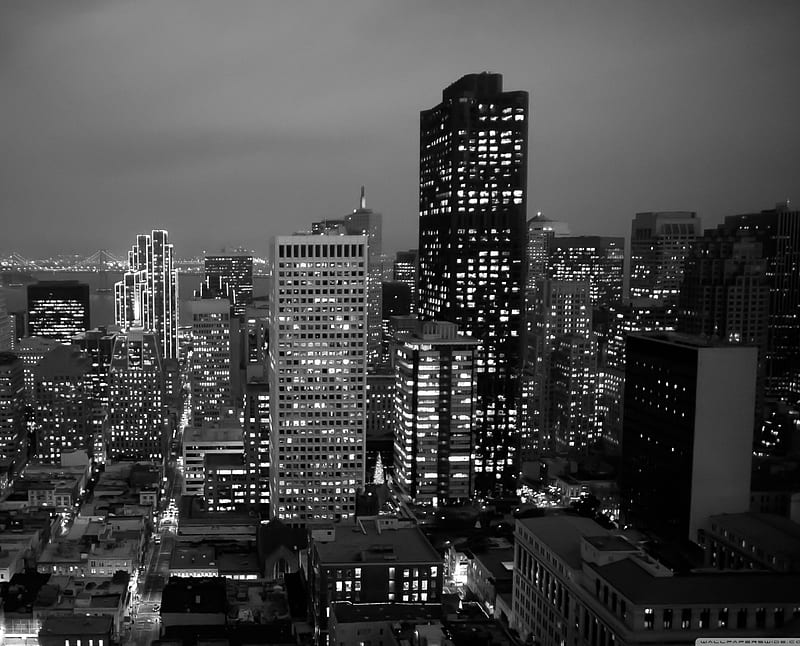 City, black and white, cool , galaxy, lights, HD wallpaper