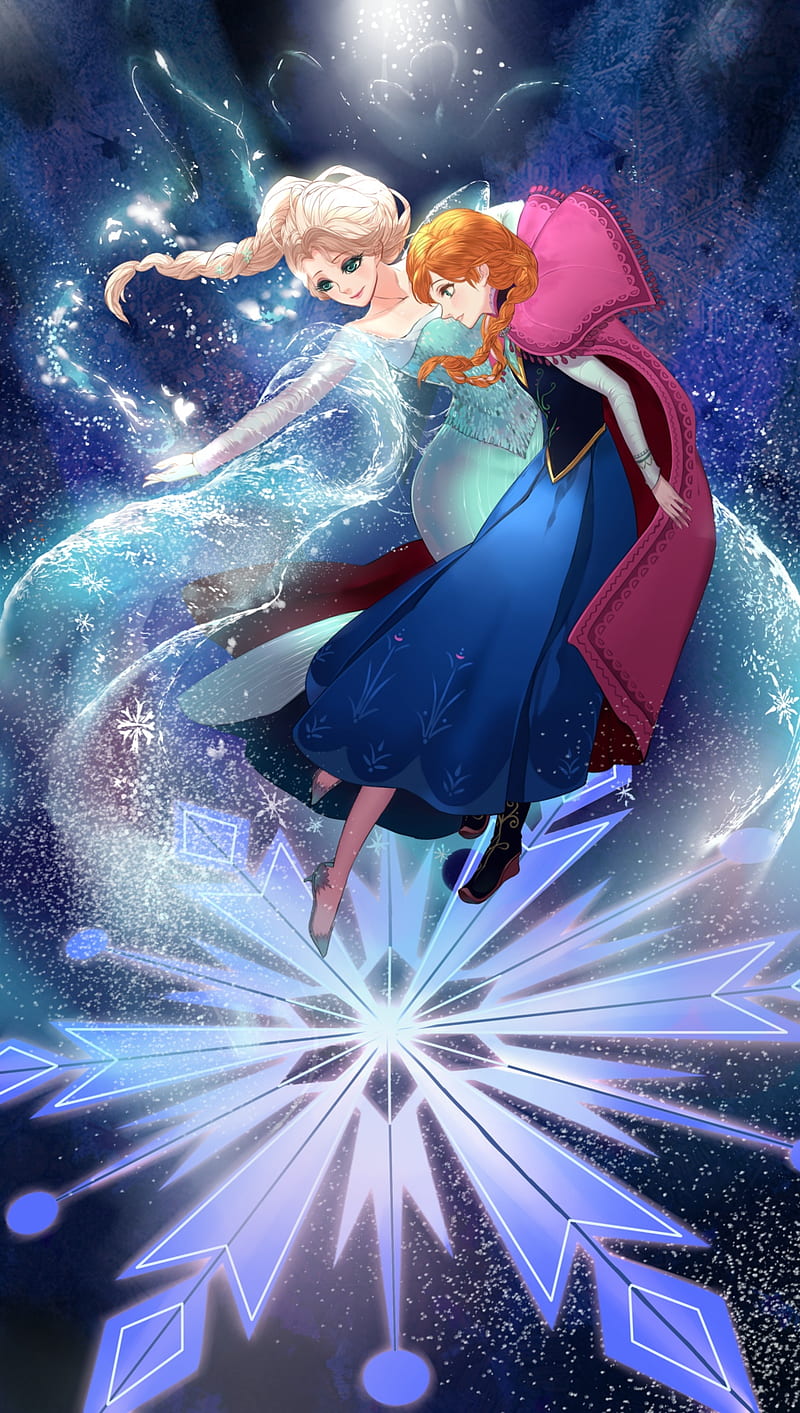 cartoon, Frozen (movie), fan art, Princess Elsa, Princess Anna, HD phone wallpaper