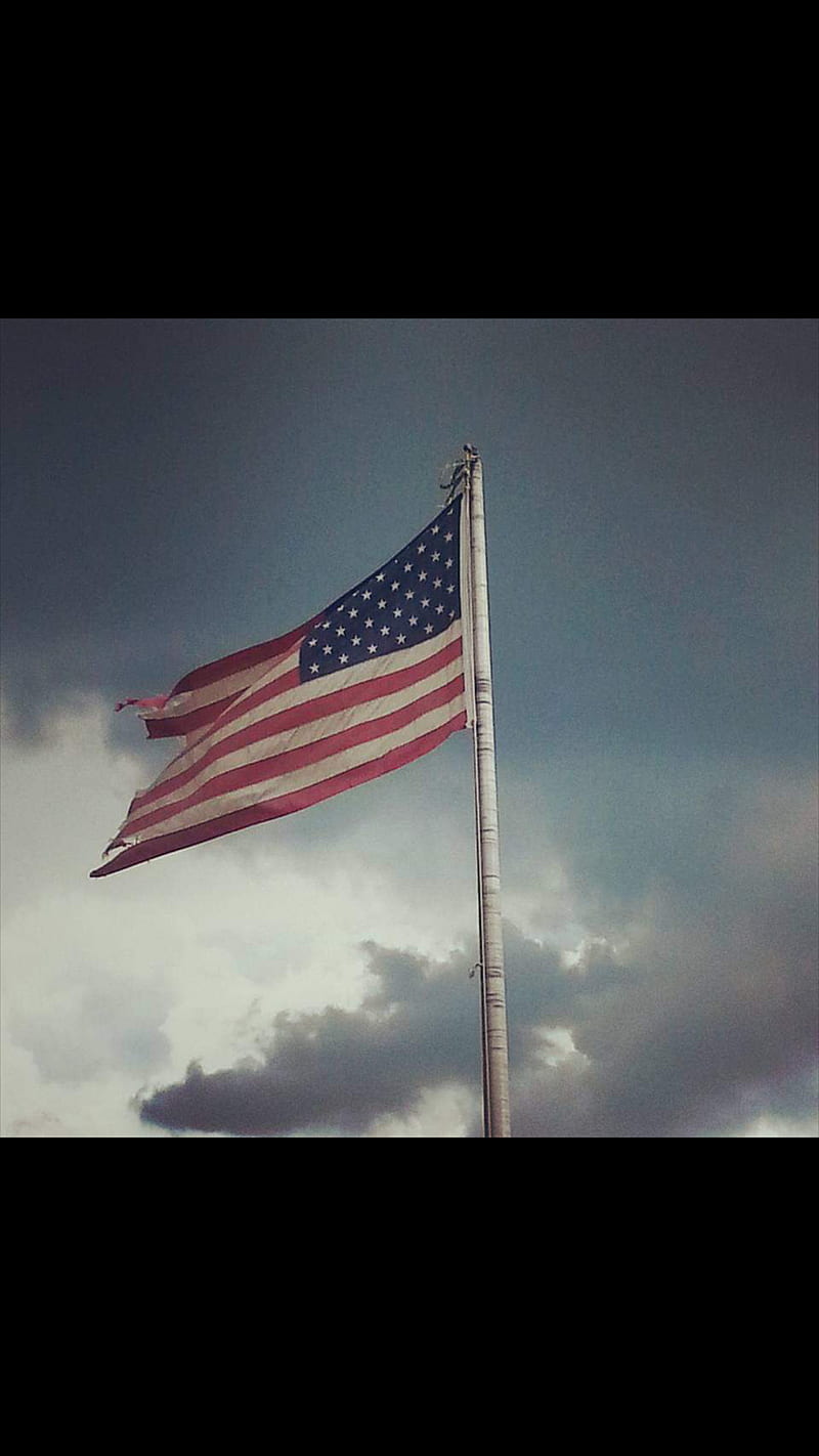 Tattered torn flag, america, american, clouds, flags, storm, storms, usa, HD phone wallpaper