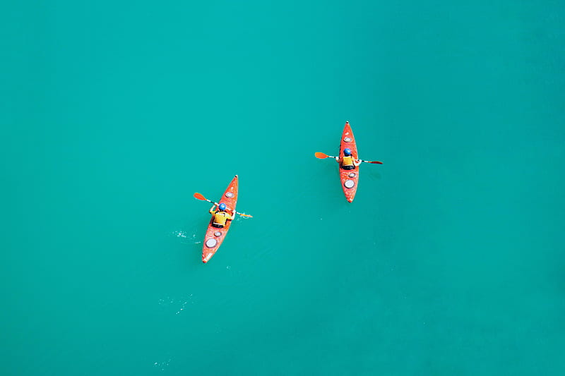 two person kayaking on open body of water, HD wallpaper