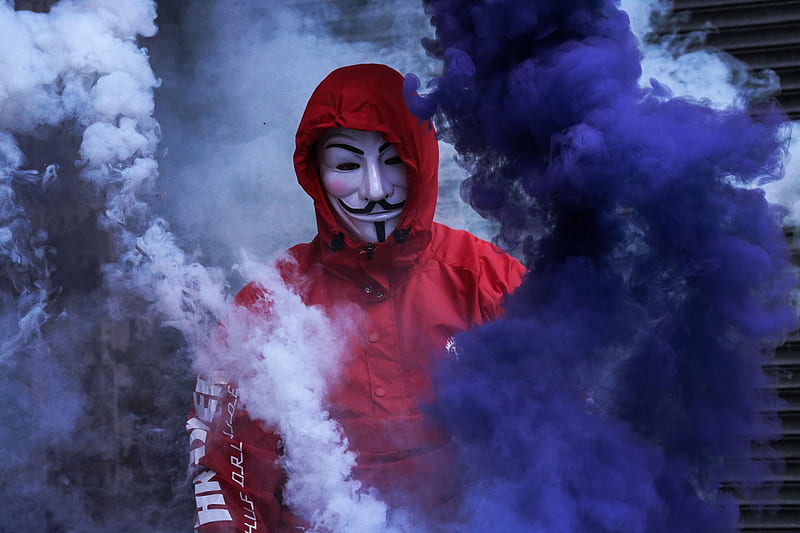 mask, anonymous, smoke, smoke bomb, HD wallpaper
