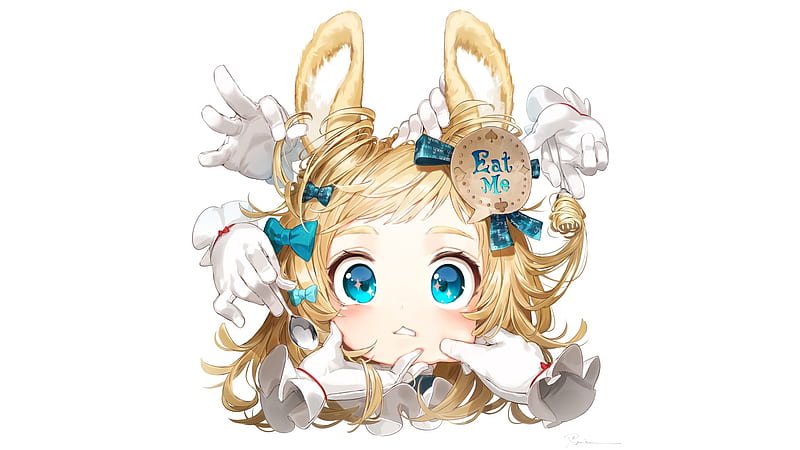 cute anime girl, animal ears, blonde, hands, loli, blue eyes, gloves, bunny, Anime, HD wallpaper