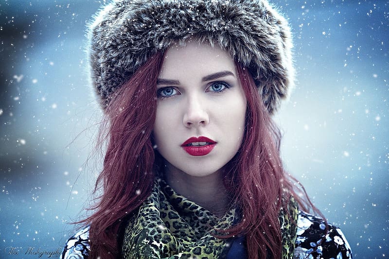 :), winter, fur, iarna, face, girl, redhead, hat, woman, model, HD wallpaper