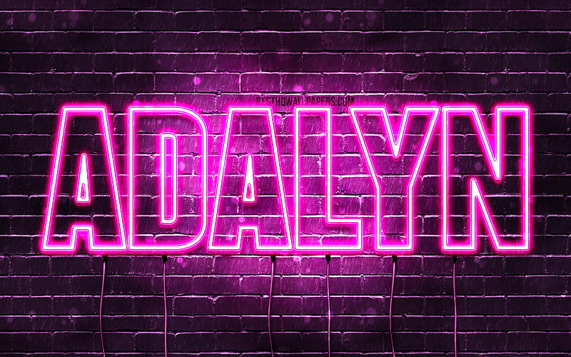 Adalyn with names, female names, Adalyn name, purple neon lights, horizontal text, with Adalyn name, HD wallpaper