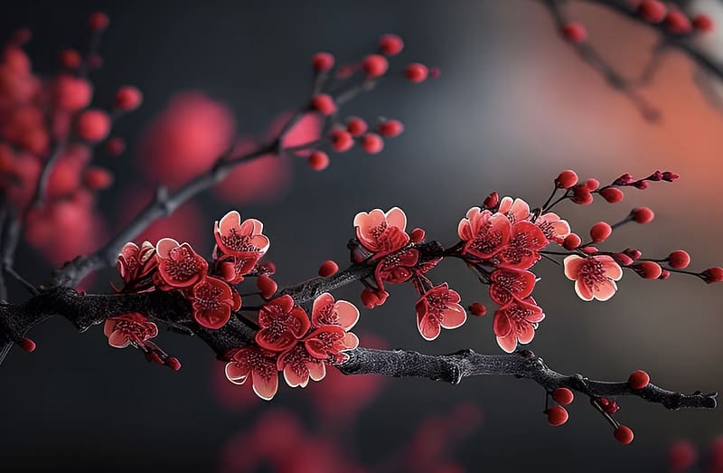Welcome Spring, amazing, spring, red, Tree, HD wallpaper