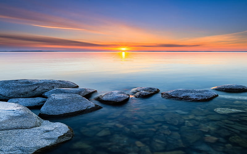 Lake Sunrise Stone Skyline 2020 Nature Scenery, HD wallpaper