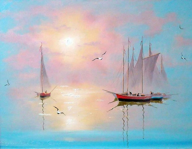 Zadorozhniuk G., art, painting, sailboat, pinting, sea, HD wallpaper