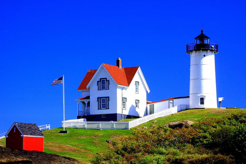 Maine Lighthouse, lighthouses, maine, buildings, landscape, HD wallpaper