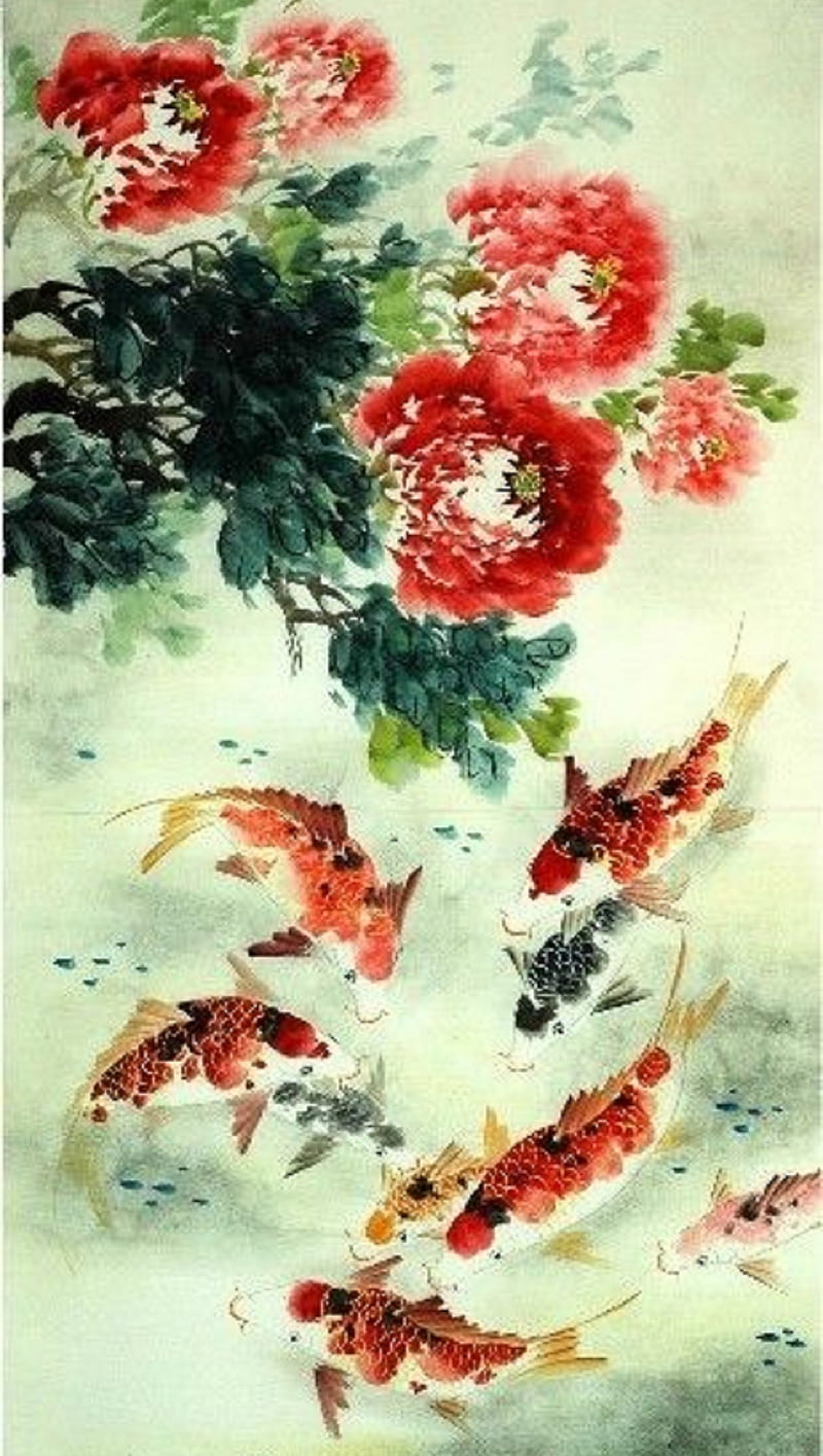 Koi, fish, painting, HD phone wallpaper