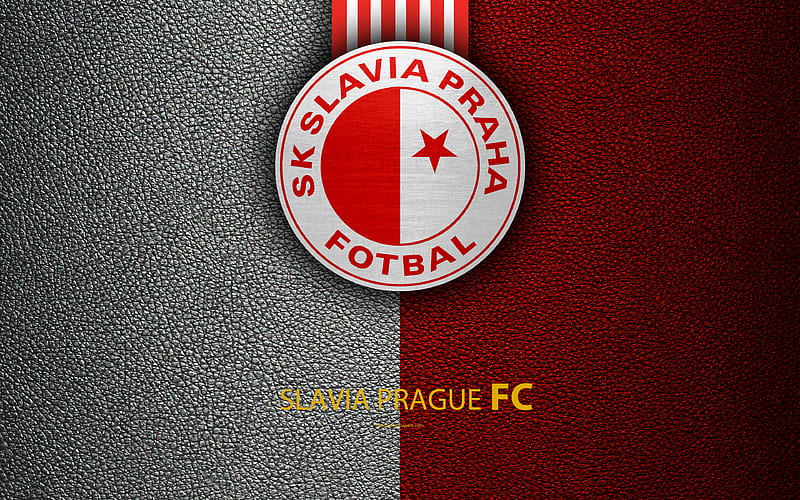 FC Slavia Prague Czech football club, logo, emblem, leather texture, Prague, Czech Republic, football, 1 Liga, Czech Football Championship, HD wallpaper