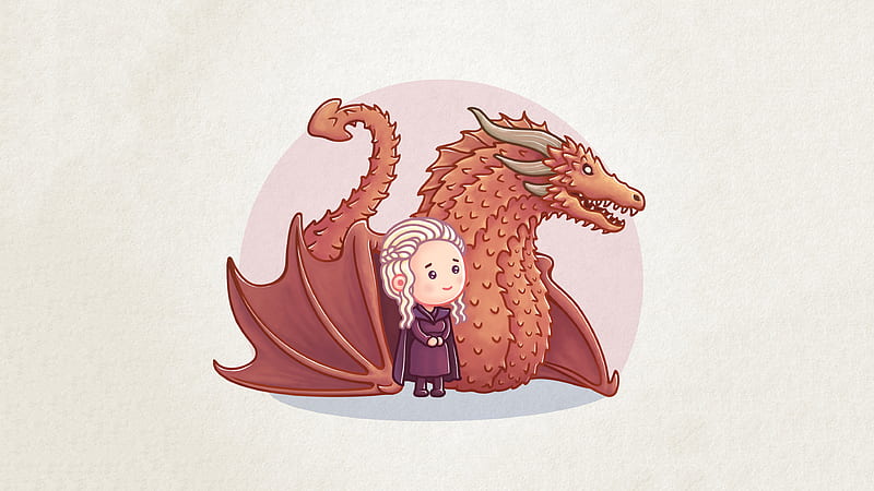 Dragon Queen Khaleesi Cartoon Artwork, game-of-thrones, dragon, daenerys-targaryen, tv-shows, artwork, artist, digital-art, HD wallpaper