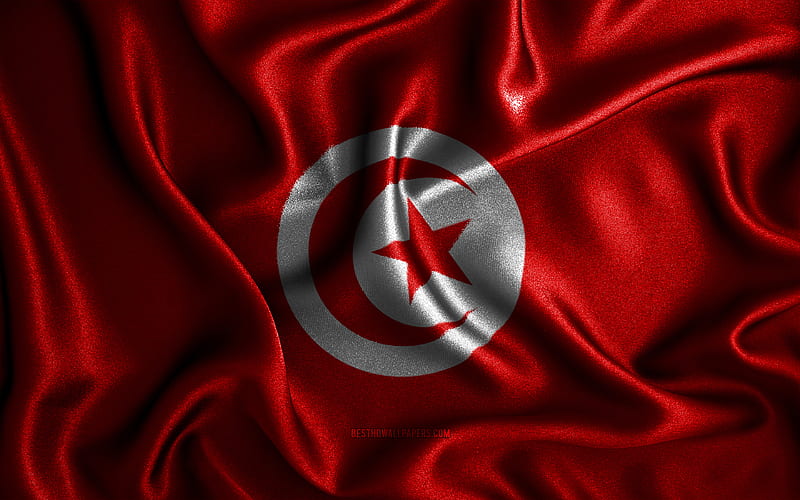 Tunisian flag silk wavy flags, African countries, national symbols, Flag of Tunisia, fabric flags, Tunisia flag, 3D art, Tunisia, Africa, Tunisia 3D flag, HD wallpaper