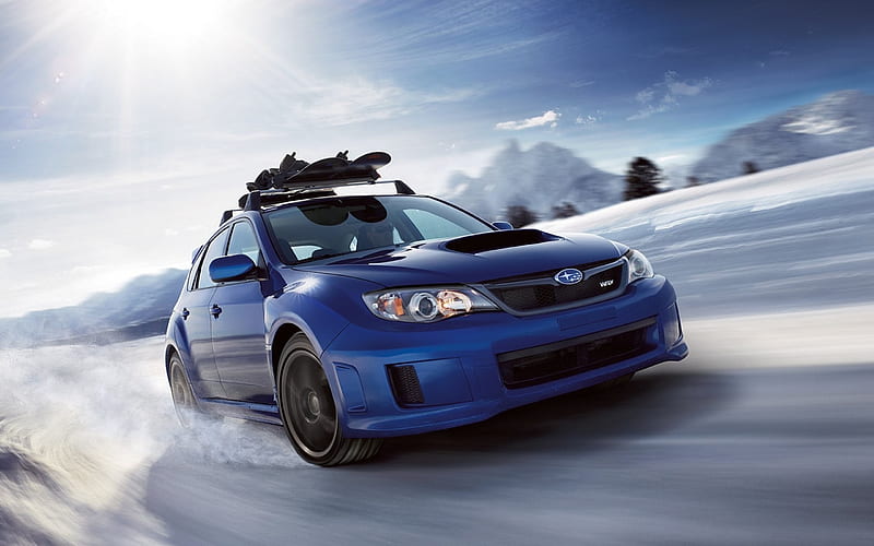 Subaru Impreza WRX, winter, drift, snow, blue Impreza, HD wallpaper