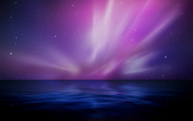 aurora-horizon, artistic, water, purple, sky, pink, blue, HD wallpaper