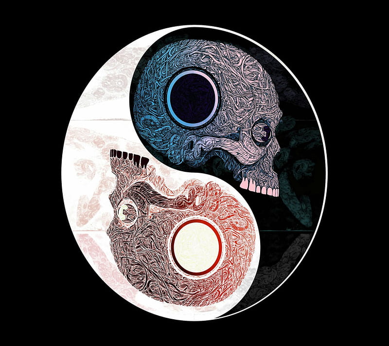 yin-yang, skull, HD wallpaper