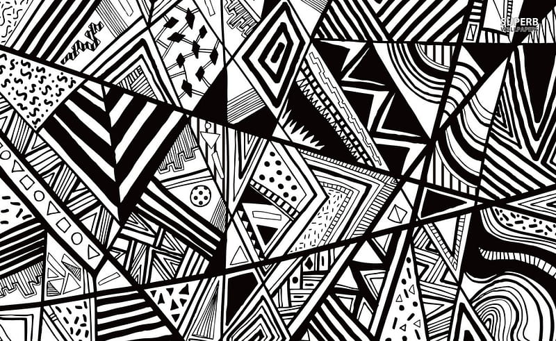 Black And White Doodling, Abstract, White, Pattern, Black, HD wallpaper