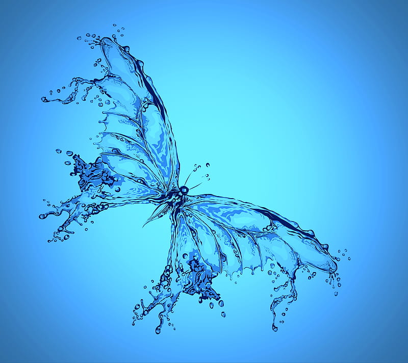 Aqua Butterfly, blue, drops, splash, water, HD wallpaper