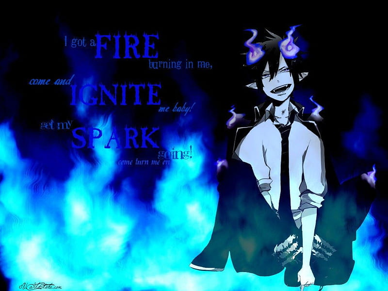 Rin Okumura, fire, demon, anime, blue exorcist, HD wallpaper