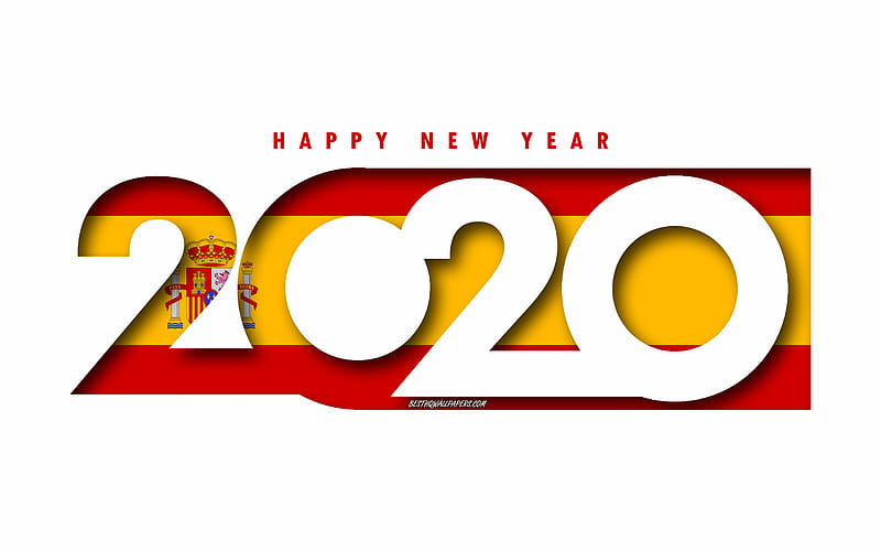 Spain 2020, Flag of Spain, white background, Happy New Year Spain, 3d art, 2020 concepts, Spain flag, 2020 New Year, 2020 Spain flag, HD wallpaper