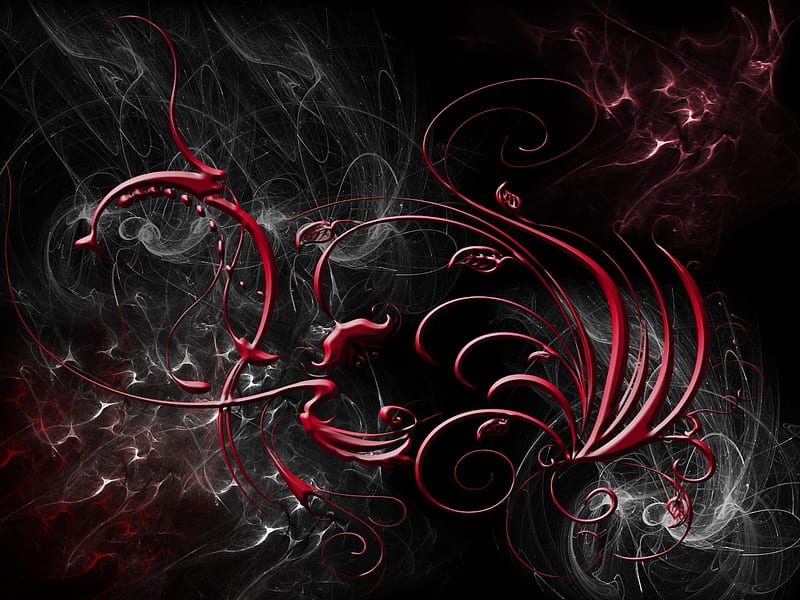 Beauty Abstract 2, red, circle, flower, black, abstract, HD wallpaper
