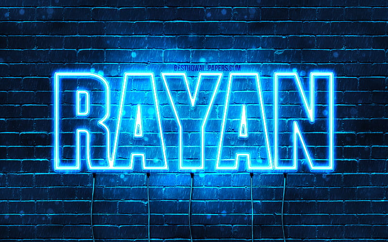 Rayan with names, horizontal text, Rayan name, blue neon lights, with Rayan name, HD wallpaper