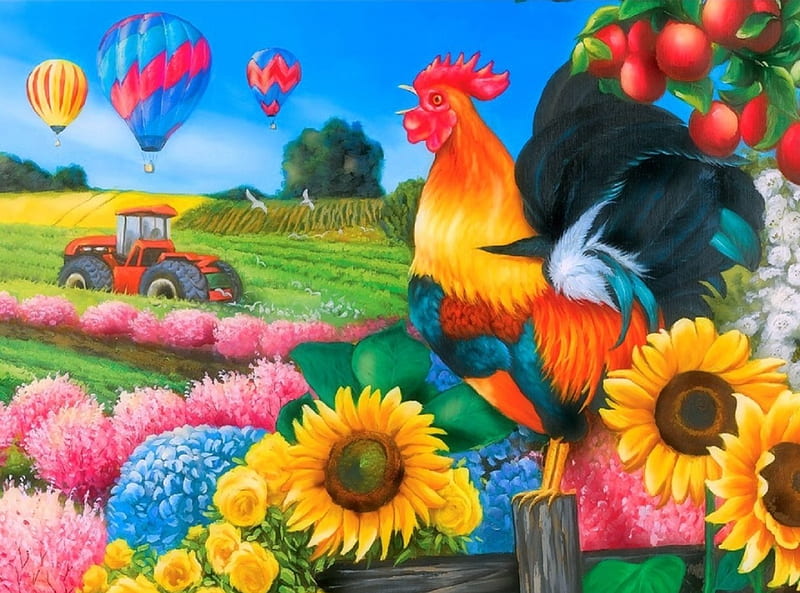 Applelane Farms, fall season, autumn, apples, colors, love four seasons, farms, hen, paintings, sunflowers, balloons, flowers, animals, HD wallpaper