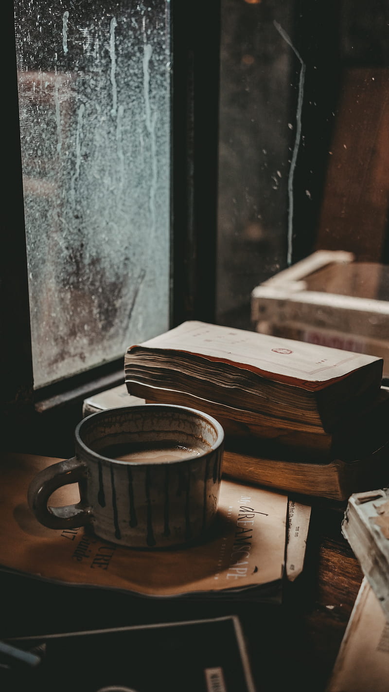 mug vintage , books, mood, window, autumn, HD phone wallpaper
