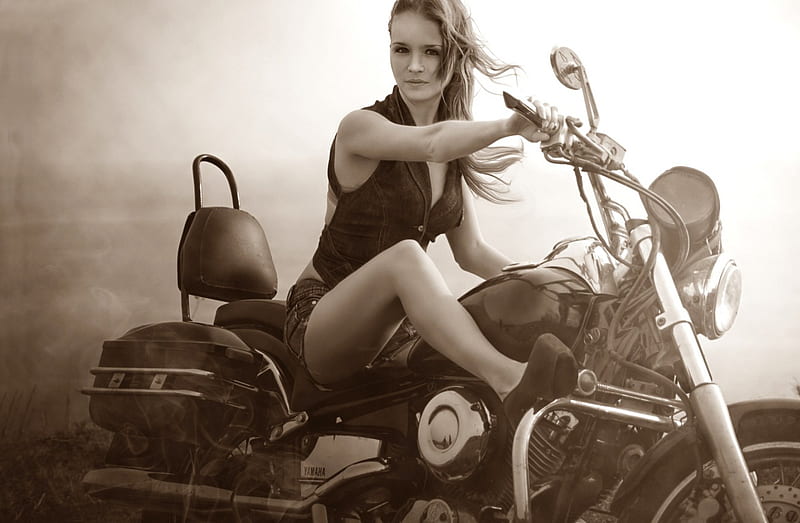 *, sepia, model, woman, motorcycle, HD wallpaper
