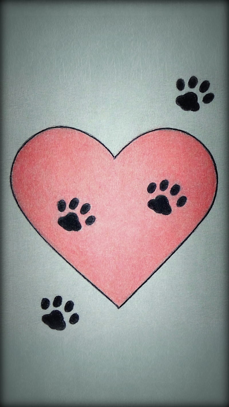 Heart Paw Prints, aks, art, cat lover, cats, cute, designs, drawn, feline, illustration, kitty, logos, love, paw prints, pawprints, paws, pet, pink, simple, HD phone wallpaper