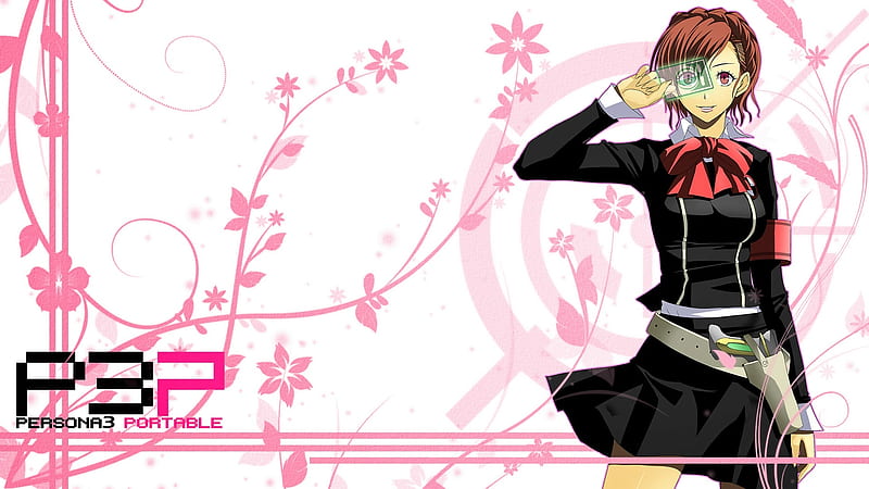 Persona 3 Portable, p3p, video game, cute, gun, girl, flowers, pink, persona 3, psp, school uniform, HD wallpaper