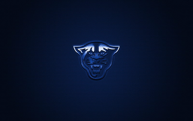 Georgia State Panthers logo, American football club, NCAA, blue logo, blue carbon fiber background, American football, Atlanta, Georgia, USA, Georgia State Panthers, HD wallpaper
