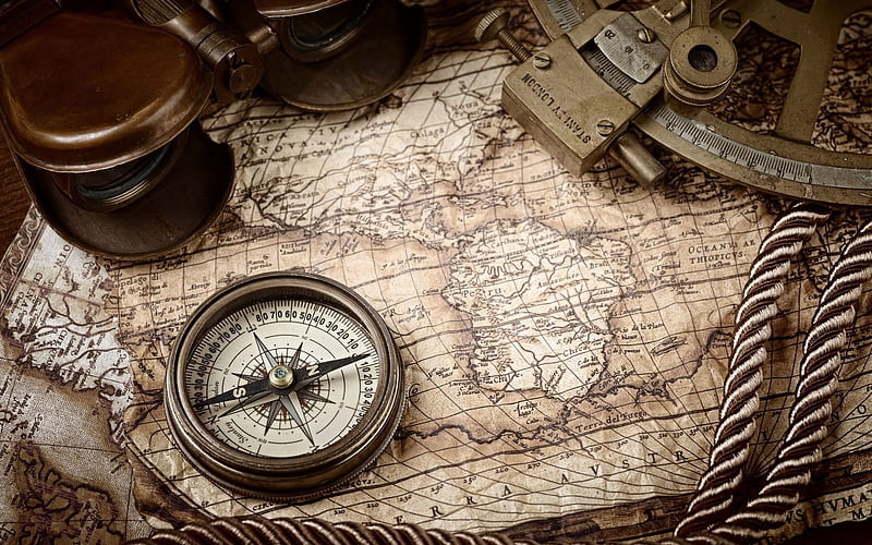 map, compass, travel, HD wallpaper