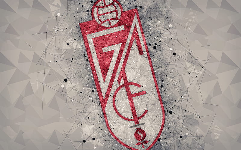 Granada CF geometric art, logo, gray abstract background, Spanish football club, emblem, LaLiga2, Segunda Division B, Granada, Spain, football, creative art, HD wallpaper