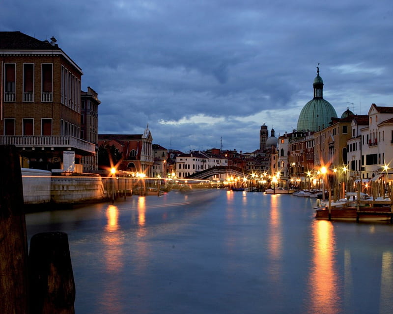 Twilight in Venice, Venice, beauty, pleasant, lights, HD wallpaper
