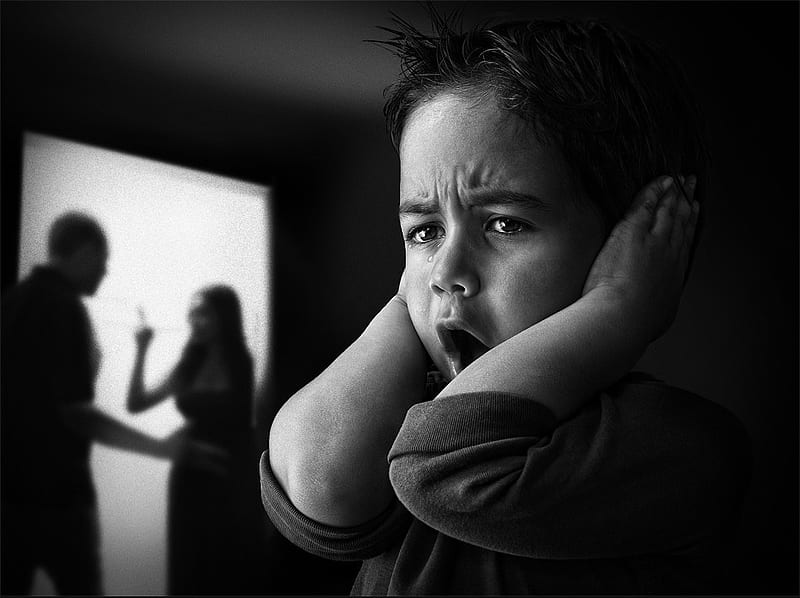 Please stop !, black and white, child, cry, people, HD wallpaper