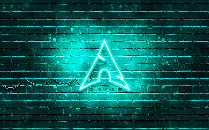 Arch Linux turquoise logo OS, turquoise brickwall, Arch Linux logo, Linux, Arch Linux neon logo, Arch Linux, HD wallpaper