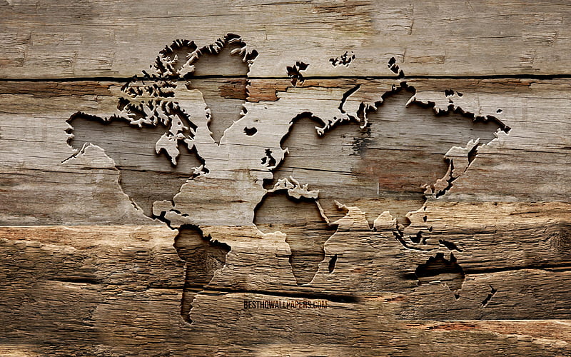 Wooden World Map wooden backgrounds, globes, World Map, creative, wood carving, World Map concept, HD wallpaper