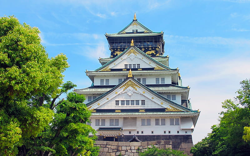 Osaka Castle summer, japanese landmarks, japan, Osaka, Asia, HD wallpaper
