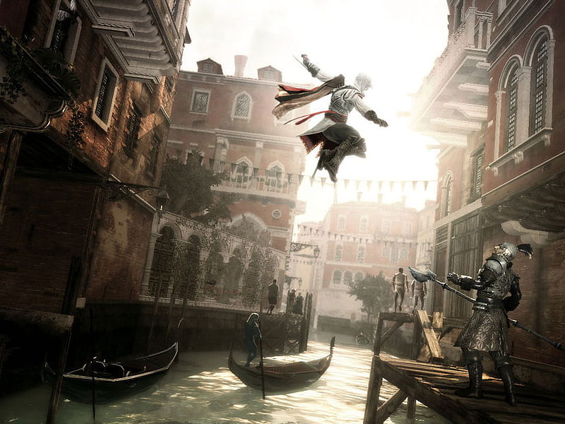 Assassin Creed 2 air assaassination, ezio, high jump, HD wallpaper