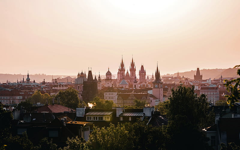 Prague Castle, morning, sunrise, tourism, travel, Prague, Czech Republic, landmarks, HD wallpaper