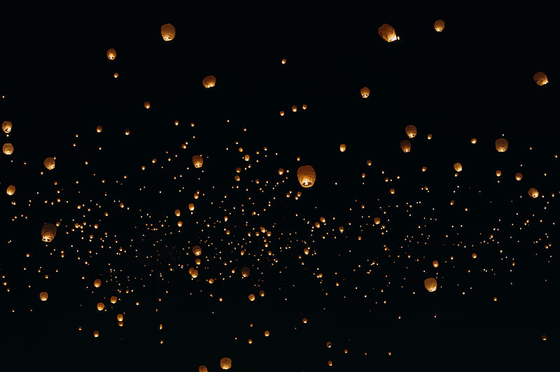 floating paper lanterns on sky during nighttime, HD wallpaper
