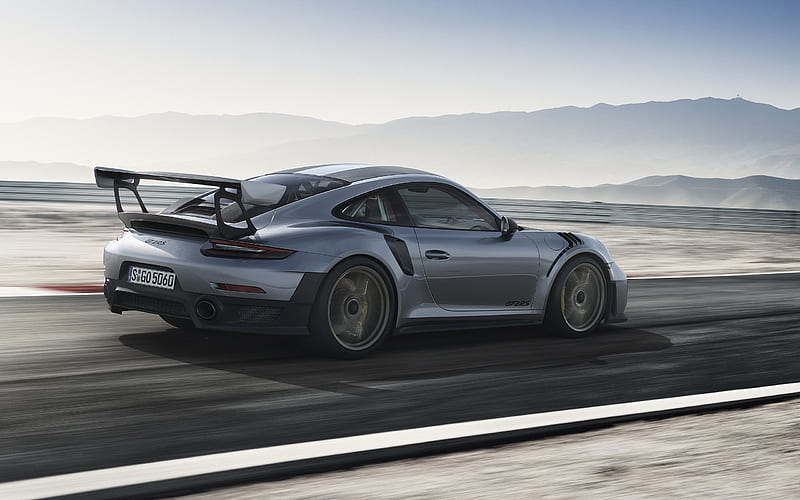 Porsche 911 GT2 RS, 2018, Rear view, gray 911, sports coupe, tuning 911, German cars, Porsche, HD wallpaper