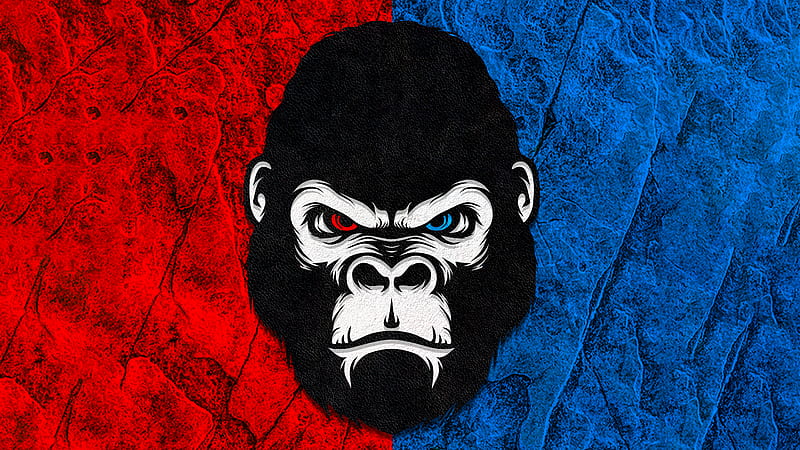 Gorilla Red Blue Minimal , gorilla, minimalism, minimalist, artist, artwork, digital-art, HD wallpaper