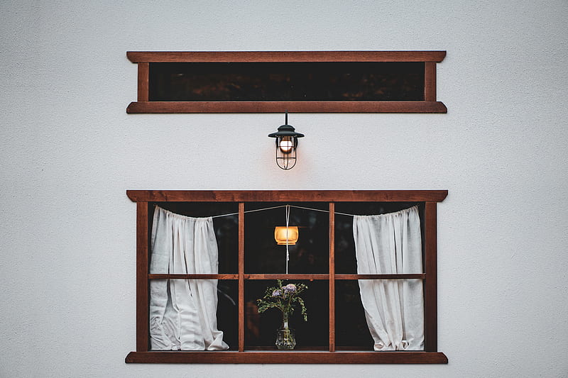 brown wooden framed glass window, HD wallpaper