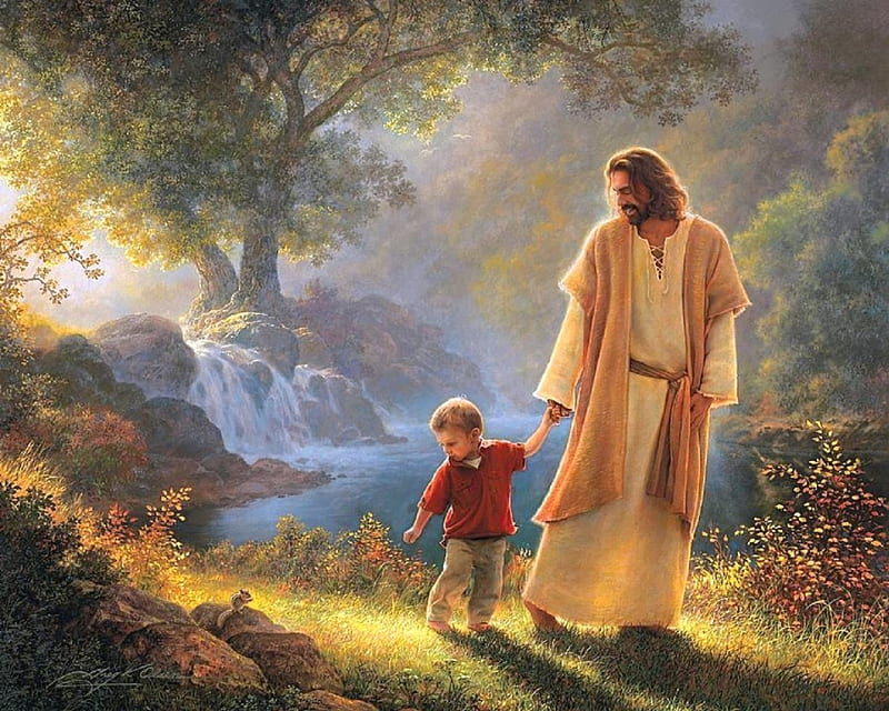 Hold My Hand, little boy, jesus, paintings, draw and paint, love, love four seasons, HD wallpaper