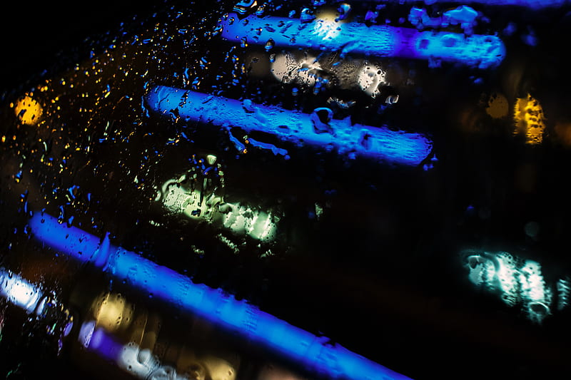 glass, drops, rain, macro, blur, lights, HD wallpaper